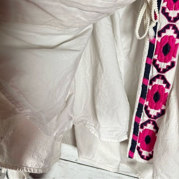 Free People Linen Cotton Bohemian Embroidered Balloon Sleeve Cropped Jacket XS - Picture 13 of 14